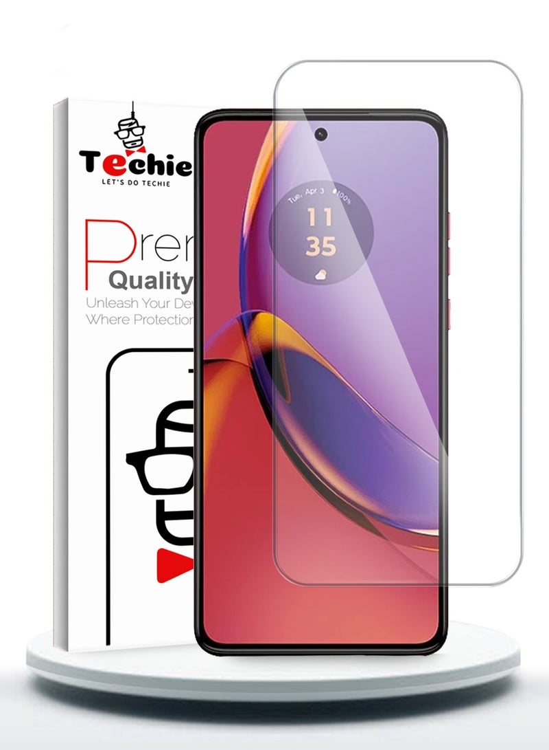 Techie واقي شاشة زجاجي مقوى عالي الدقة لهاتف Motorola Moto G84 - مضاد للانعكاس ومضاد للفقاعات بدرجة صلابة 9H 0.33 مم وحواف مستديرة وسهولة التركيب - Image 1