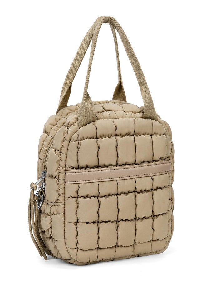 BBIQI Cute Lunch Box For Women Quilted Lunch Bag Quilted Puffy Tote Bag With Front Pocket Snack Bag Cooler Bag For Work Outdoor (Brown) - Image 1
