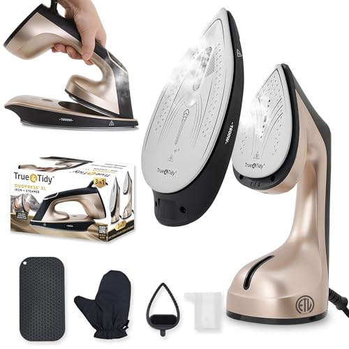 True & Tidy DuoPress XL 2-in-1 Clothes Steamer & Iron, 1600W Powerful Turbo Steam, Large Ceramic Plate, Smart Temperature Control, 3 Steam Modes - Image 1