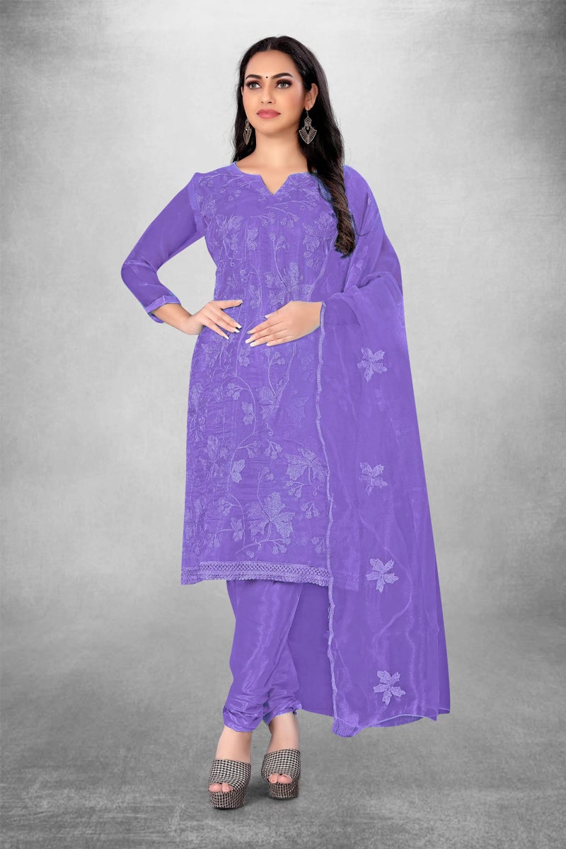 NILKANTH CREATION Women's Slub Cotton Embroidery Work Unstitched Salwar Suit Dress Material With Dupatta (Purple) - 50020_Purple - Image 2