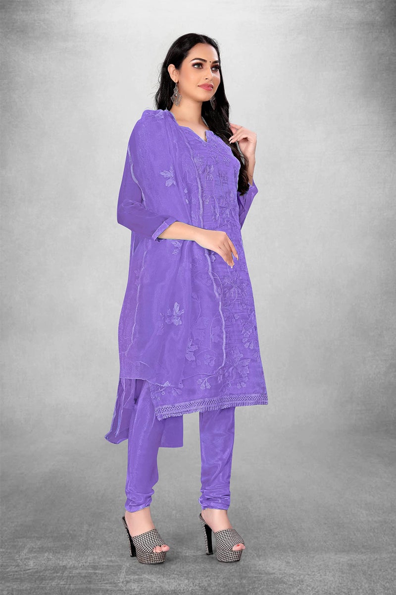 NILKANTH CREATION Women's Slub Cotton Embroidery Work Unstitched Salwar Suit Dress Material With Dupatta (Purple) - 50020_Purple - Image 4