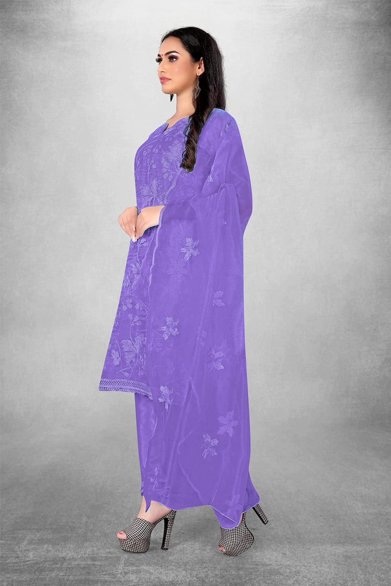 NILKANTH CREATION Women's Slub Cotton Embroidery Work Unstitched Salwar Suit Dress Material With Dupatta (Purple) - 50020_Purple - Image 3