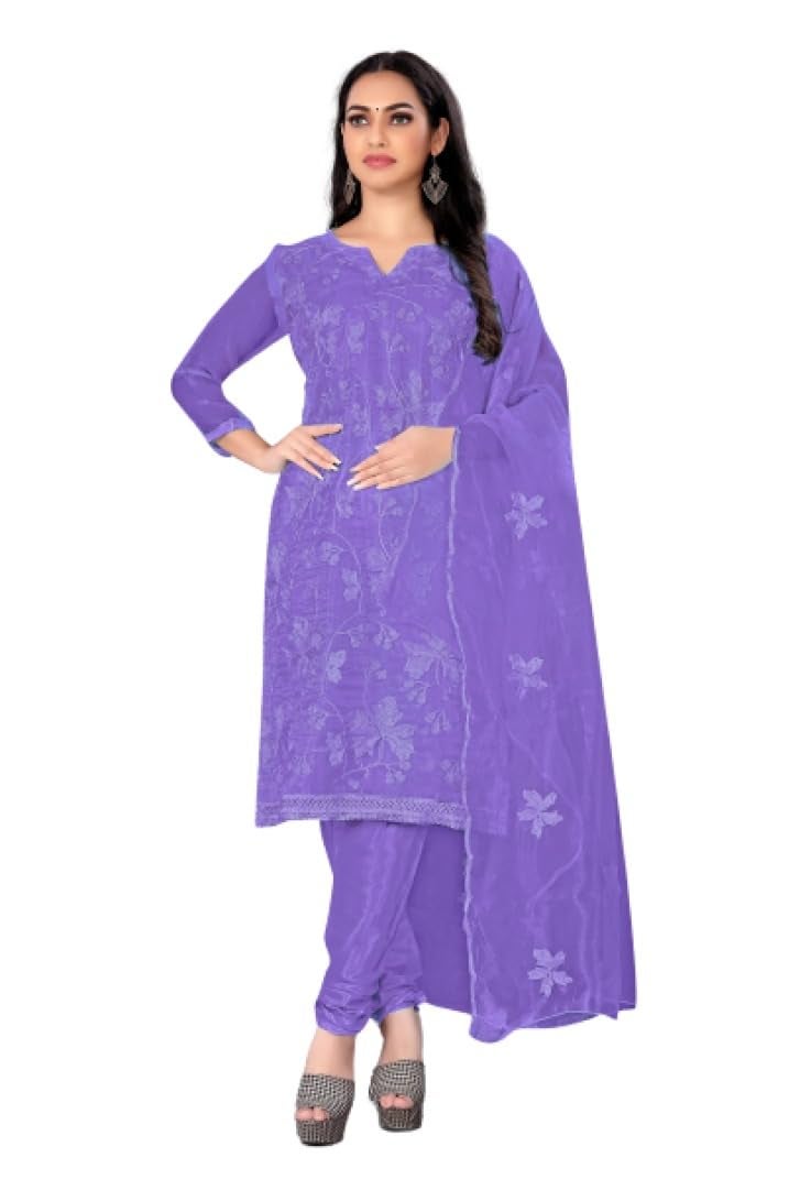 NILKANTH CREATION Women's Slub Cotton Embroidery Work Unstitched Salwar Suit Dress Material With Dupatta (Purple) - 50020_Purple - Image 1