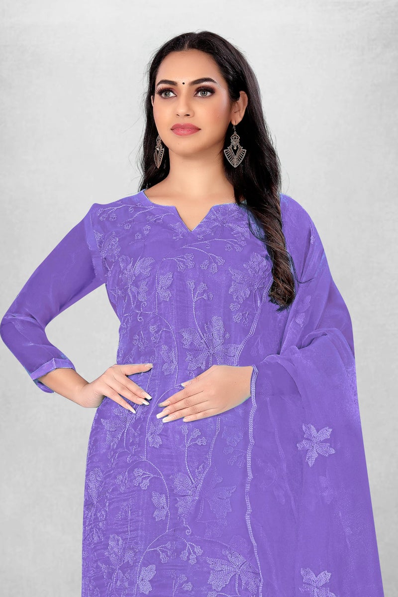 NILKANTH CREATION Women's Slub Cotton Embroidery Work Unstitched Salwar Suit Dress Material With Dupatta (Purple) - 50020_Purple - Image 5