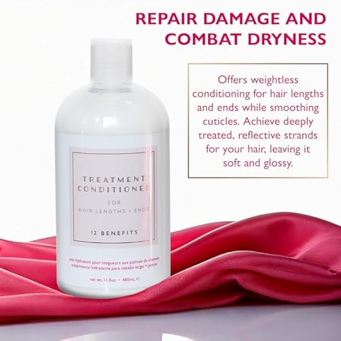 12 Benefits Sulfate-Free Hydrating Hair Treatment Conditioner - Softens & Deeply Hydrates Dry Hair, With Argan-, Avocado-, Marula-, and Grapeseed Oil + Noni Berry Extract, 16.9 Fl Oz (480 ML) - Image 4