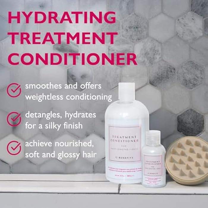12 Benefits Sulfate-Free Hydrating Hair Treatment Conditioner - Softens & Deeply Hydrates Dry Hair, With Argan-, Avocado-, Marula-, and Grapeseed Oil + Noni Berry Extract, 16.9 Fl Oz (480 ML) - Image 2