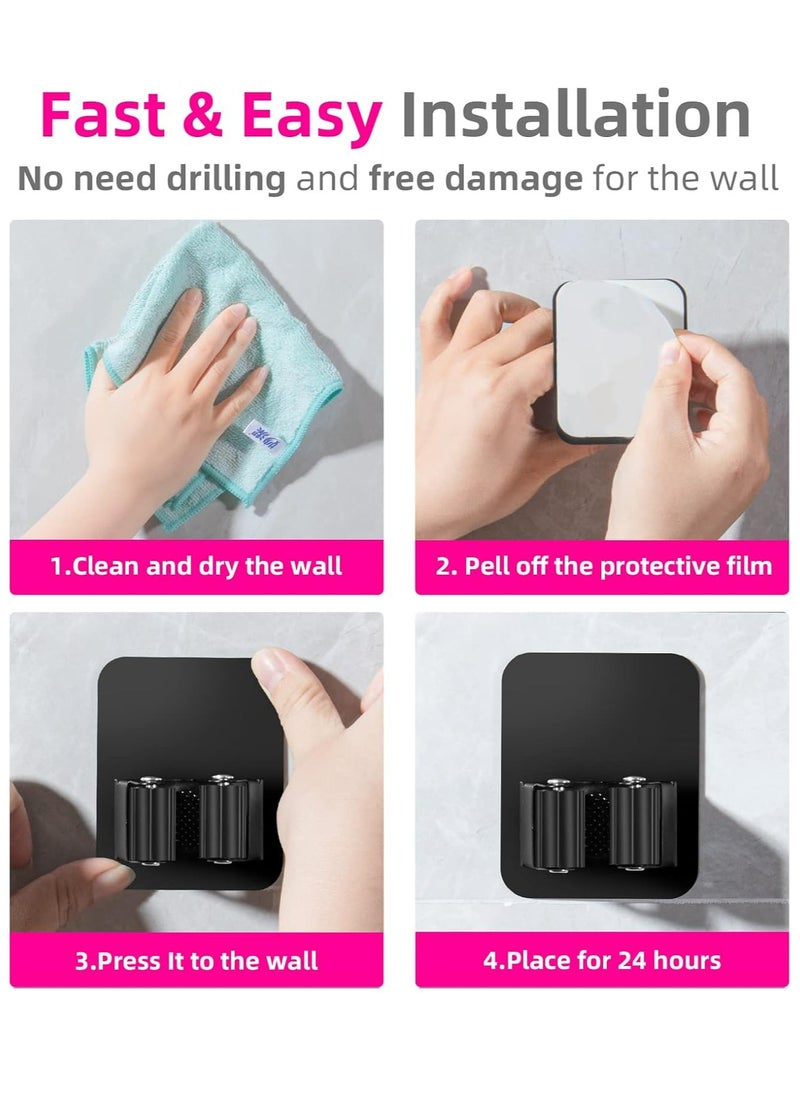 Oasisgalore - 4-Pack Wall-Mounted Broom Holder, Enhanced Anti-Slip Mop & Broom Organizer, Black - Image 1