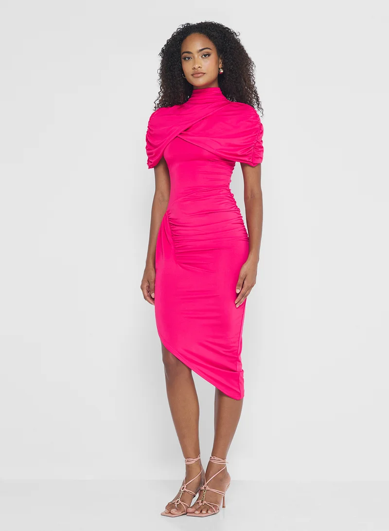 جينجر Mock Neck Draped Bodycon Dress