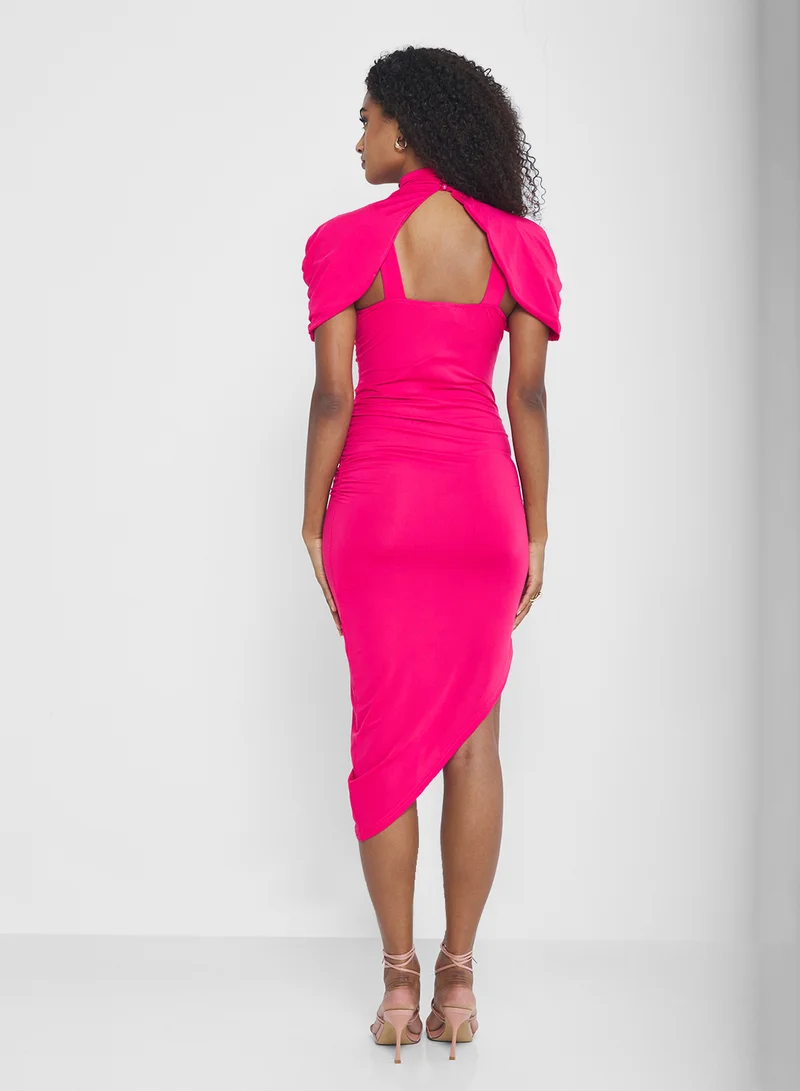 جينجر Mock Neck Draped Bodycon Dress