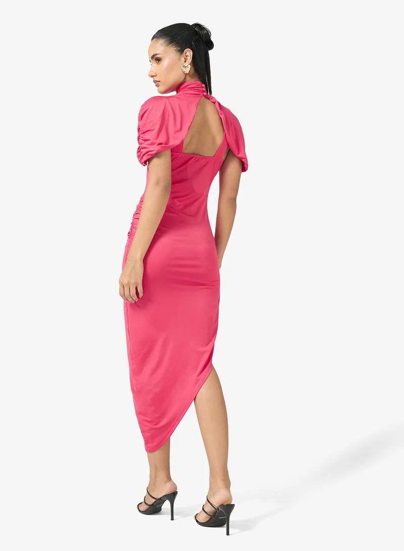 Ginger Mock Neck Draped Bodycon Dress