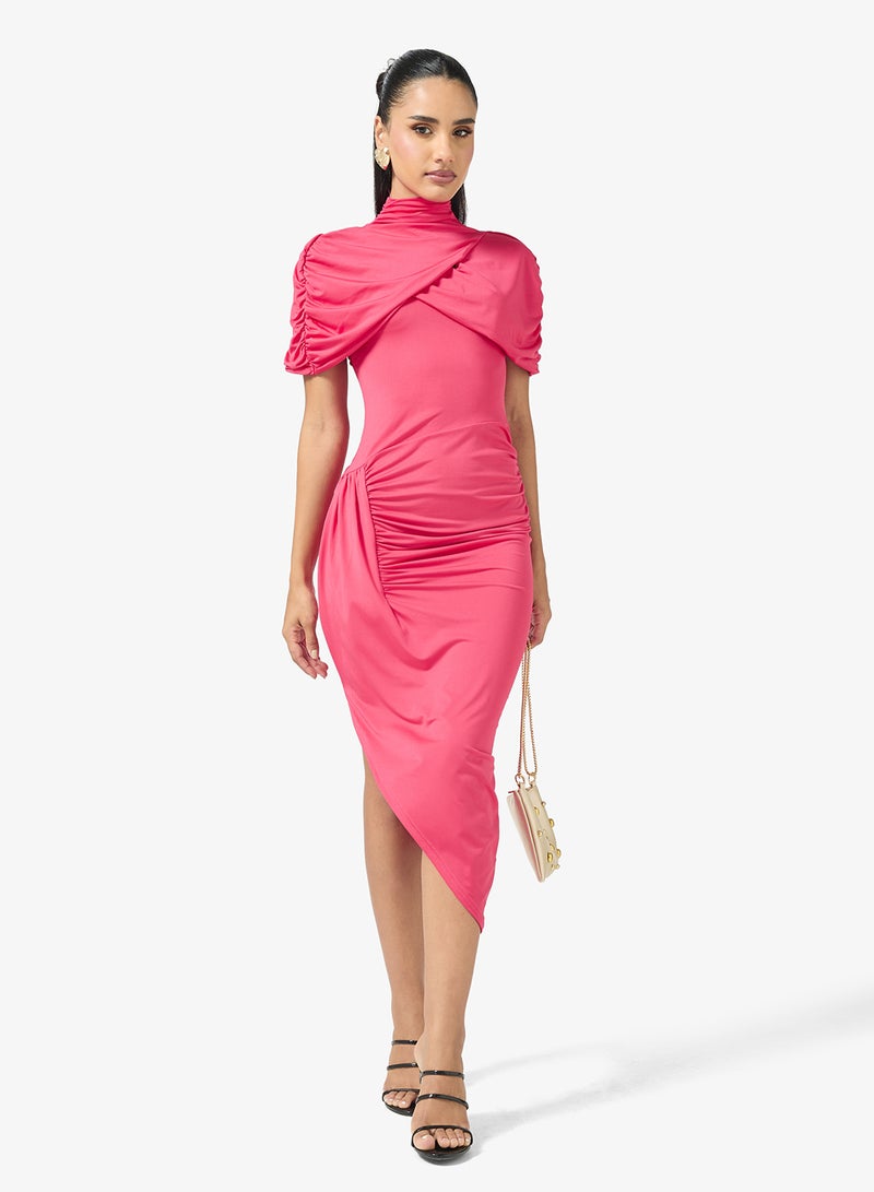Ginger Mock Neck Draped Bodycon Dress - Image 4