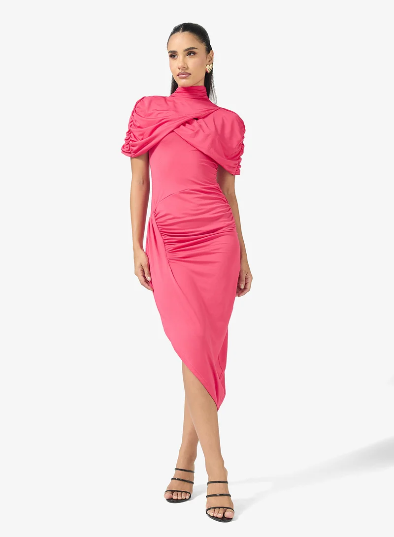 Ginger Mock Neck Draped Bodycon Dress