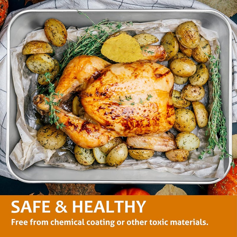 صينية خبز عميقة من هيروجو، صينية خبز من الفولاذ المقاوم للصدأ (31×24×5 سم)، صينية خبز مستطيلة للبراوني والكيك واللازانيا، غير سامة وصحية، لمعان مرآة وخالية من الصدأ، متينة وآمنة للغسيل في غسالة الأطباق - Image 5