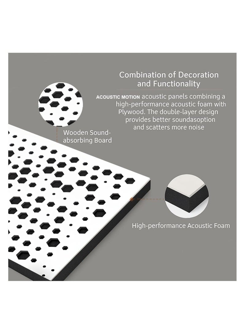 Acoustic Motion Acoustic diffuser panels 25x50x5.5 cm Hexa design with Self-Adhesive,Sound Proof,Diffusion Panels for Home,Studio,Meeting Rooms,Foam+wood Boards For Acoustic Treatment,white,4 pieces - Image 3