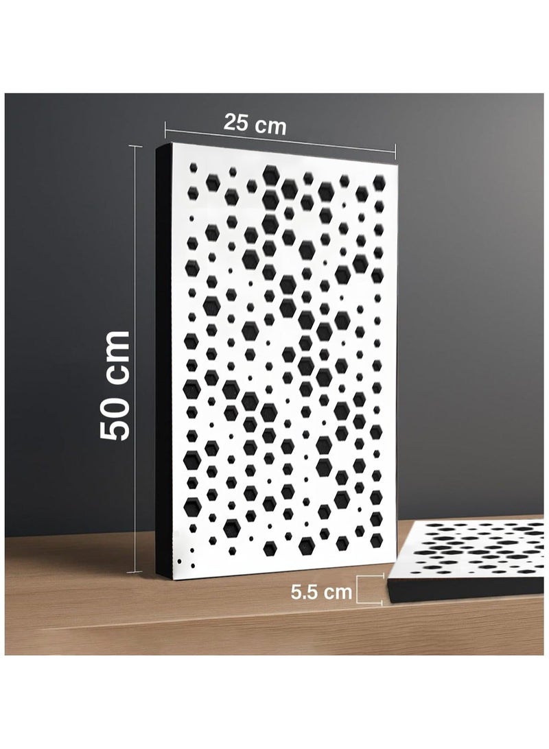 Acoustic Motion Acoustic diffuser panels 25x50x5.5 cm Hexa design with Self-Adhesive,Sound Proof,Diffusion Panels for Home,Studio,Meeting Rooms,Foam+wood Boards For Acoustic Treatment,white,4 pieces - Image 2