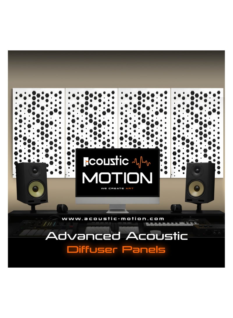 Acoustic Motion Acoustic diffuser panels 25x50x5.5 cm Hexa design with Self-Adhesive,Sound Proof,Diffusion Panels for Home,Studio,Meeting Rooms,Foam+wood Boards For Acoustic Treatment,white,4 pieces - Image 5