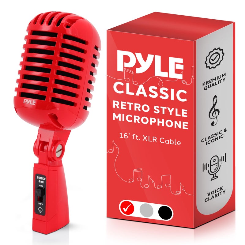 Pyle Classic Retro Dynamic Vocal Microphone Old Vintage Style Unidirectional Cardioid Mic with XLR Cable Universal Stand Compatible Live Performance InStudio Recording Pro PDMICR42R Red - Image 2