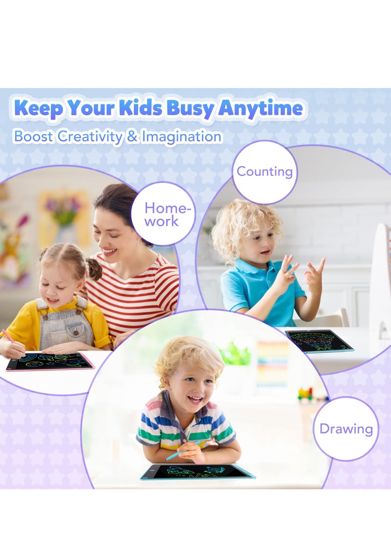 لامي جوي جهاز لوحي للكتابة بشاشة LCD مقاس 12 بوصة للأطفال من سن 3 إلى 8 سنوات - لوحة رسم إلكترونية ولوحة خربشة كهدية تعليمية لأعياد الميلاد للبنات والأولاد (وردي) - Image 2