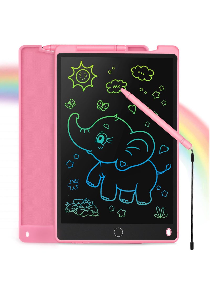 لامي جوي جهاز لوحي للكتابة بشاشة LCD مقاس 12 بوصة للأطفال من سن 3 إلى 8 سنوات - لوحة رسم إلكترونية ولوحة خربشة كهدية تعليمية لأعياد الميلاد للبنات والأولاد (وردي) - Image 1