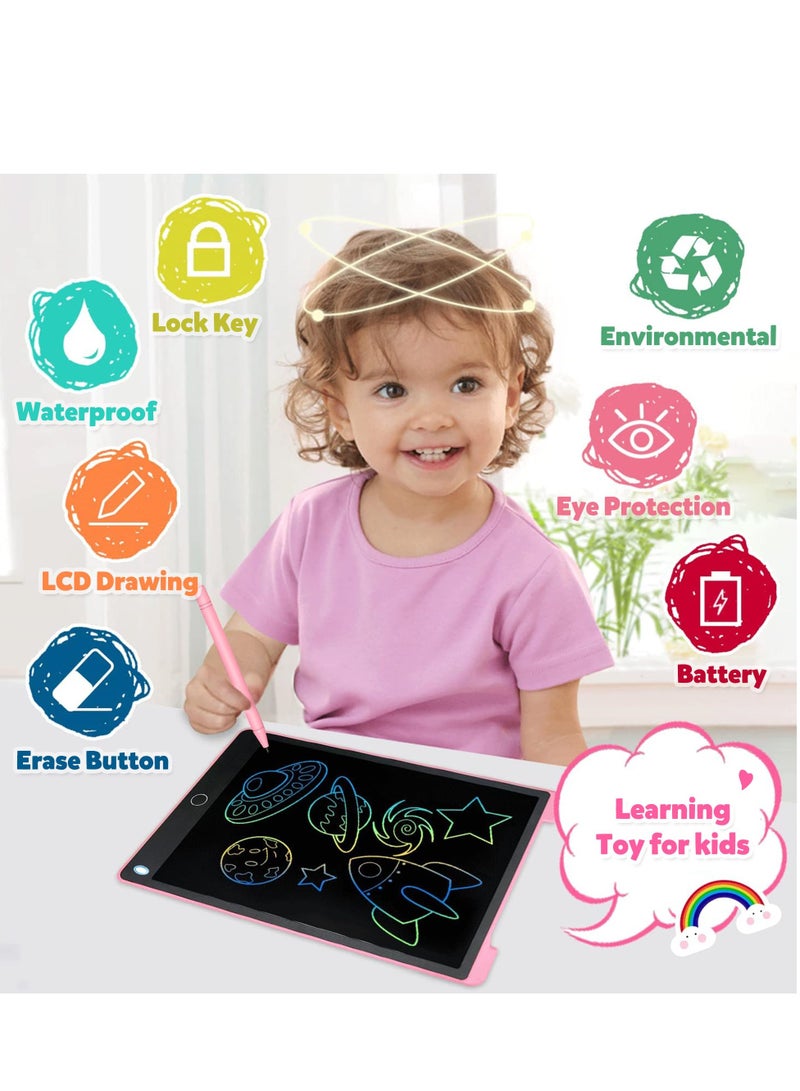 لامي جوي جهاز لوحي للكتابة بشاشة LCD مقاس 12 بوصة للأطفال من سن 3 إلى 8 سنوات - لوحة رسم إلكترونية ولوحة خربشة كهدية تعليمية لأعياد الميلاد للبنات والأولاد (وردي) - Image 3