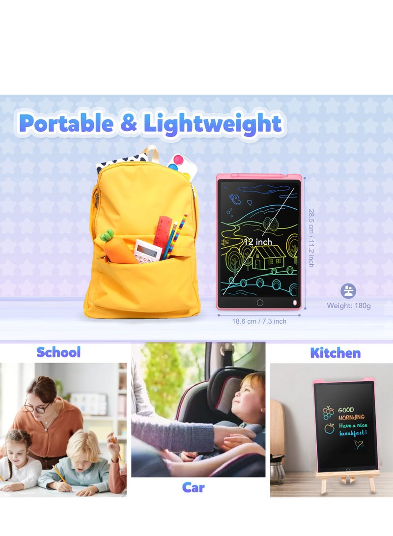 لامي جوي جهاز لوحي للكتابة بشاشة LCD مقاس 12 بوصة للأطفال من سن 3 إلى 8 سنوات - لوحة رسم إلكترونية ولوحة خربشة كهدية تعليمية لأعياد الميلاد للبنات والأولاد (وردي) - Image 4