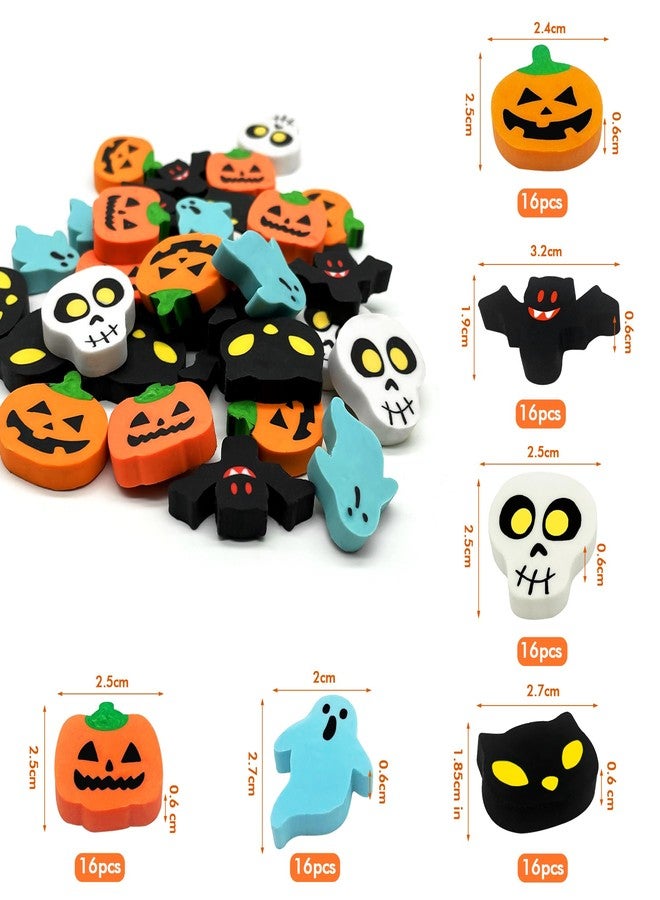 ZAKVOOR 96 Pcs Halloween Erasers, Pumpkin Ghost Bat Pencil Erasers Bulk for Gift Filling, Reward - Image 2