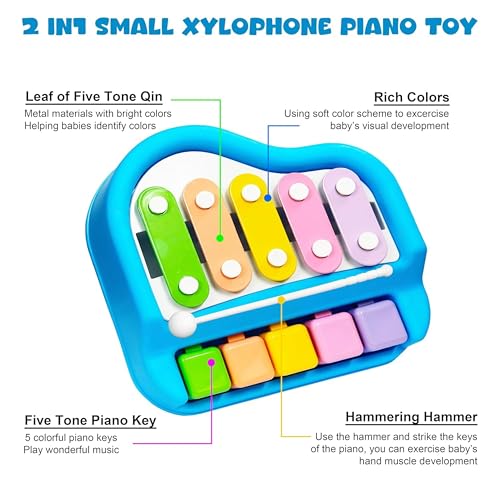 Tinyplay 2-in-1 Xylophone & Piano Toy for Kids | 5 Scale Musical Instrument Toy for Babies 6 Months to 4+ Years | Non-Toxic, Non-Battery Baby Gift for Boys & Girls, Toddlers (0 to 3+ Years) - Image 2