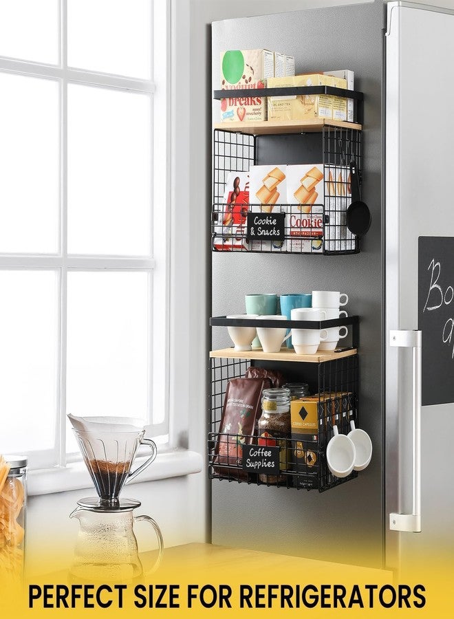 Snuvid 2 SET Strong Magnetic Shelf for Fridge with Tag & Bamboo Top, XXL Large Capacity Magnetic Spice Rack Shelves for Side of Refrigerator, Kitchen Pantry Storage Organizer, Multiuse Food Fruit Veg Baskets - Image 5