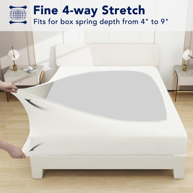 PureFit Stretchy Box Spring Cover King - Elastic Fitted Box Spring Wrap Around 4 Sides  Wrinkle & Fading Resistant Fits King and C-King Size Beds  Ivory - Image 3