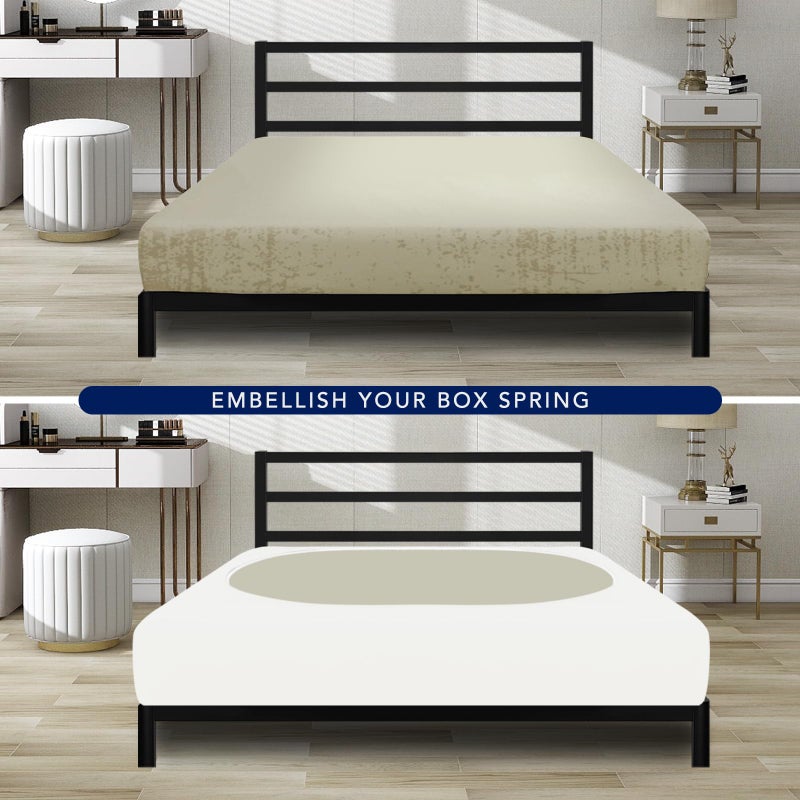 PureFit Stretchy Box Spring Cover King - Elastic Fitted Box Spring Wrap Around 4 Sides  Wrinkle & Fading Resistant Fits King and C-King Size Beds  Ivory - Image 4