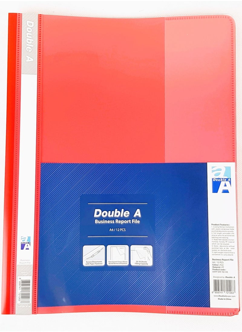 Double A - ملف شفاف لتقارير الأعمال مكون من 12 قطعة باللون الأحمر - Image 1