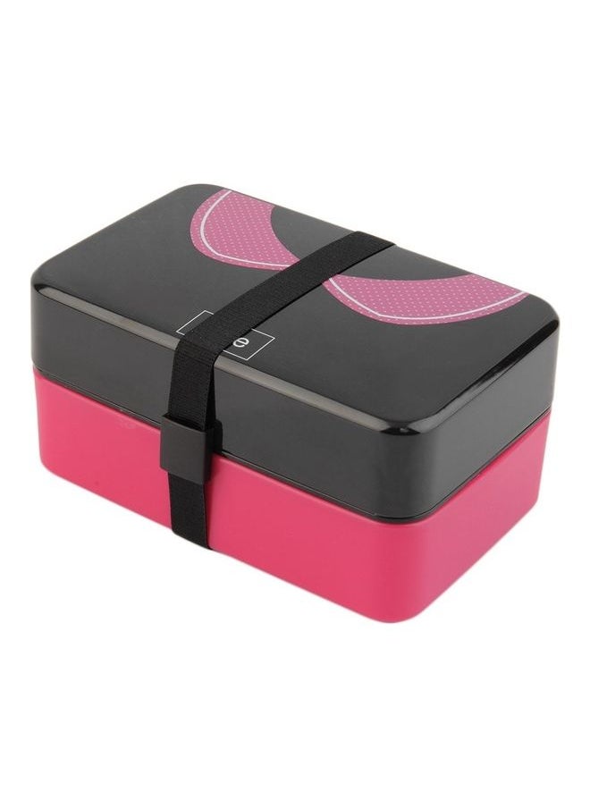 Generic 2-Tier Rectangular Shaped Lunch Box Black/Pink 5.9 x 3.4 x 2cm 