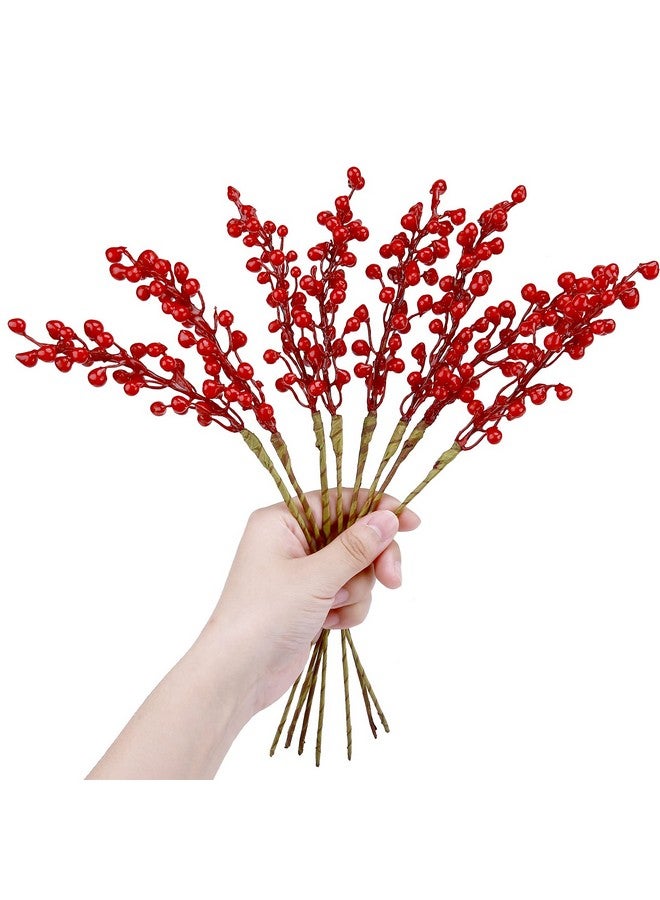 GREENTIME 16 Pack Artificial Red Berry Stems Holly for Christmas Tree Decorations for New Year's Eve Decor, Holiday and Home Crafts - Image 3