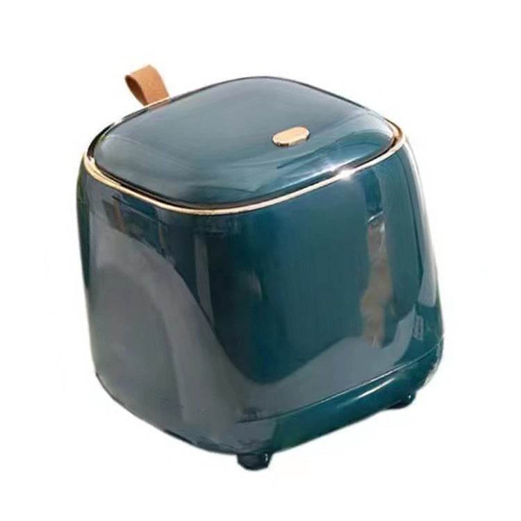 Push Type Desktop Trash Bin with Lid Fashionable Double Layer Large Opening Garbage Container for Living Room Dark Green - Image 2