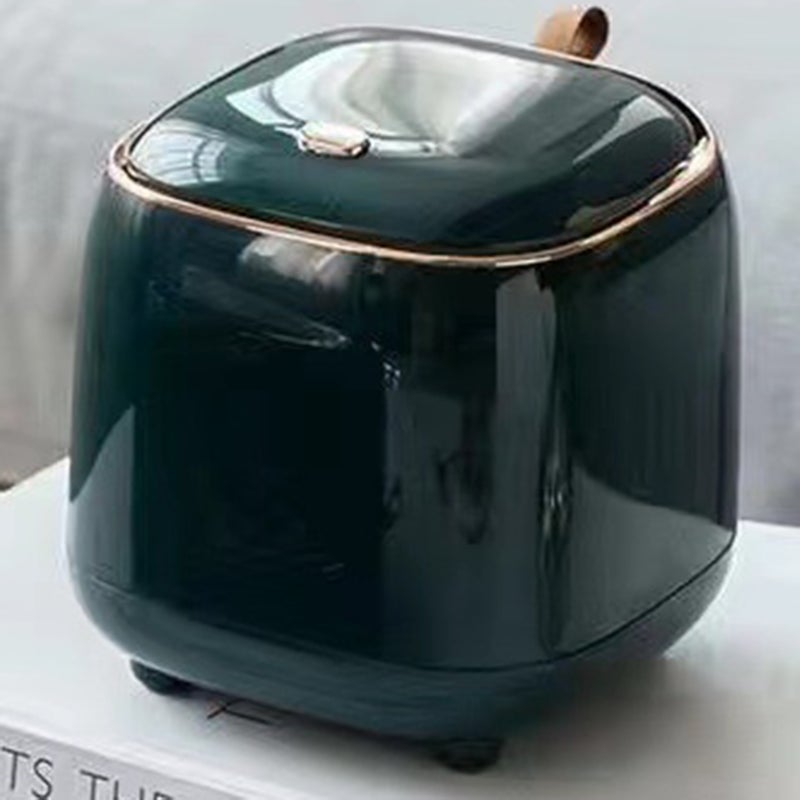 Push Type Desktop Trash Bin with Lid Fashionable Double Layer Large Opening Garbage Container for Living Room Dark Green - Image 5