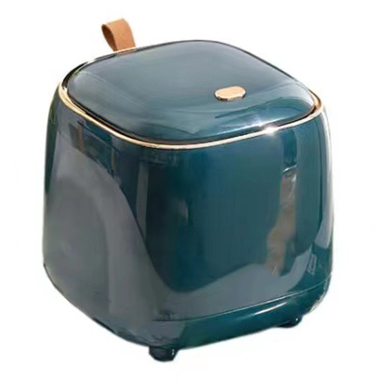 Push Type Desktop Trash Bin with Lid Fashionable Double Layer Large Opening Garbage Container for Living Room Dark Green - Image 1