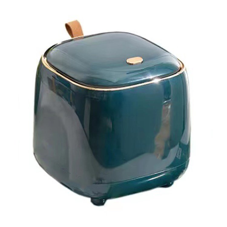Push Type Desktop Trash Bin with Lid Fashionable Double Layer Large Opening Garbage Container for Living Room Dark Green - Image 4