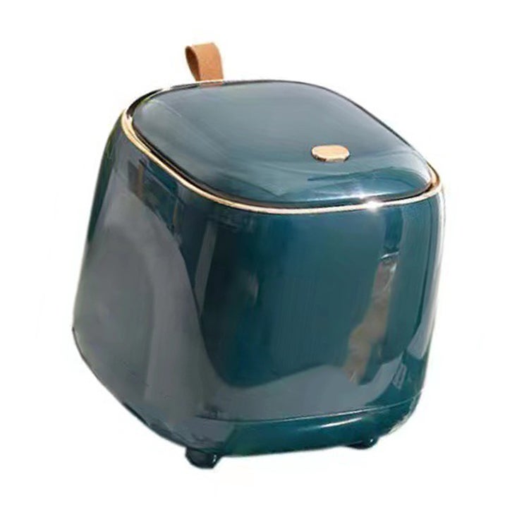 Push Type Desktop Trash Bin with Lid Fashionable Double Layer Large Opening Garbage Container for Living Room Dark Green - Image 3