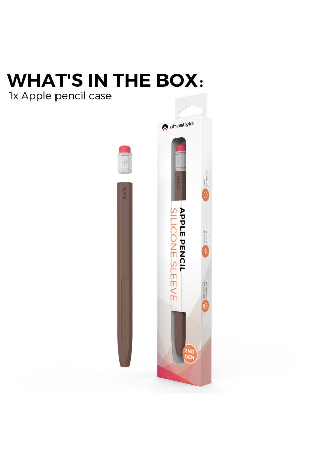Pencil Generation Silicone Protective Case Vintage Pencil Anti-slip Anti-fall Pen Cover Digital Computer/ipad Protective Cover-Color:Chocolate (through Hat)-Applicable Model:Apple Pencil Pro u0026 2  - Image 1