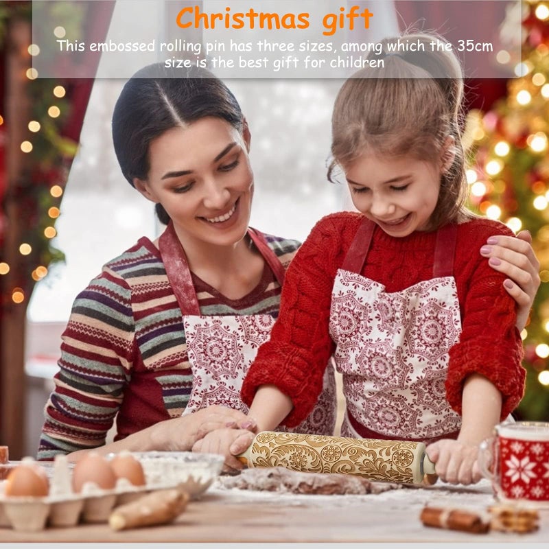 RDGDFONG Embossed Wooden Rolling Pin, Embossing Rolling Pin for Baking Fondant, Pizza, Pie, Pastry, Pasta, Dough, Cookies, Suitable Christmas, Father and Mother's Gift - Image 5