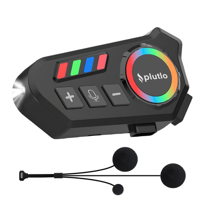 PLUTLO Motorcycle Helmet Bluetooth on Ear Headset with 1000mAh Battery (40H Playtime, USB-C Fast Charging) Bluetooth 5.4, Noise Cancelling Mic, Waterproof IPX8, Hands-Free Calls & Voice Assistant - Image 1