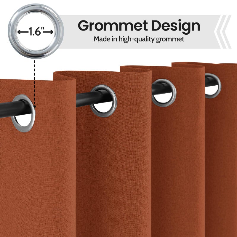 COSVIYA 100% Blackout Burnt Orange Linen Curtains & Drapes 72 Inch Length 2 Panels Set  Full Room Darkening Grommet Insulated Thermal Window Panels for Bedroom/Living Room 52x72 inches - Image 4