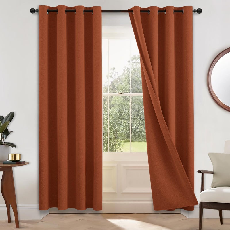 COSVIYA 100% Blackout Burnt Orange Linen Curtains & Drapes 72 Inch Length 2 Panels Set  Full Room Darkening Grommet Insulated Thermal Window Panels for Bedroom/Living Room 52x72 inches - Image 1