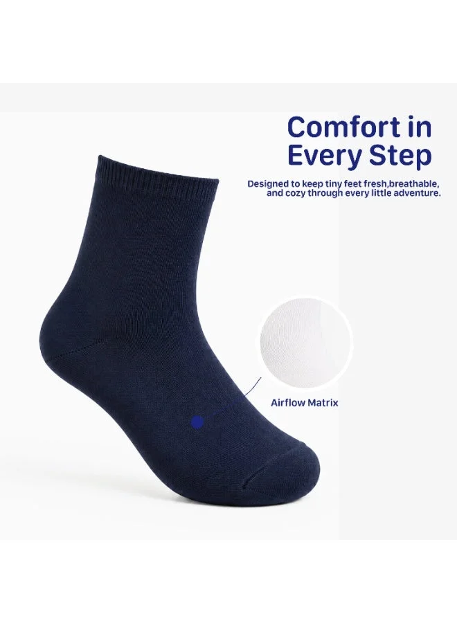 Luay Navy Blue LUAY Kids Cotton Rich School Socks Pack of 3 | Unisex Ankle Length Socks for Boys & Girls | Soft Breathable Stretch Socks | Everyday School & Casual Wear | Navy  | Best Price UAE