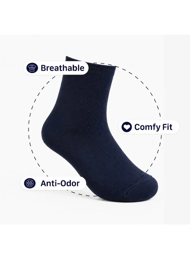 Luay Navy Blue LUAY Kids Cotton Rich School Socks Pack of 3 | Unisex Ankle Length Socks for Boys & Girls | Soft Breathable Stretch Socks | Everyday School & Casual Wear | Navy  | Best Price UAE
