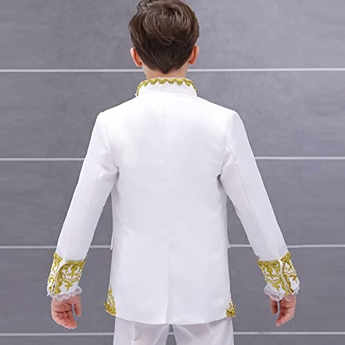 STIOEDYUAN Boy Prince Costume Victorian Gothic Palace Blazer Suit Royal King Outfit Party Cosplay Halloween Costumes Kids White M - Image 5