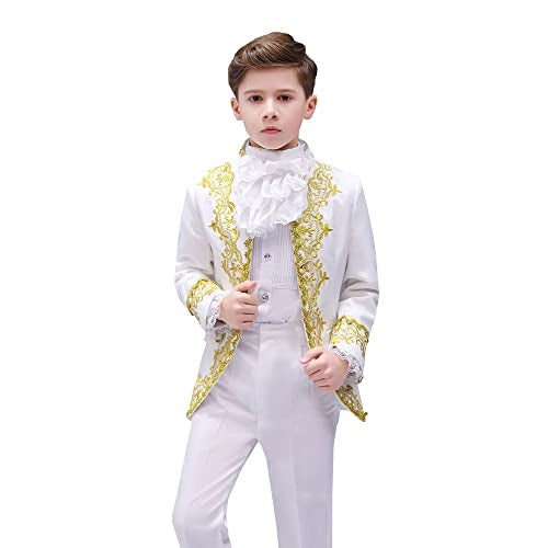 STIOEDYUAN Boy Prince Costume Victorian Gothic Palace Blazer Suit Royal King Outfit Party Cosplay Halloween Costumes Kids White M - Image 1
