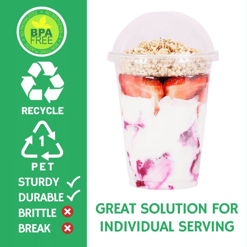 Aatriet 16 oz Clear Plastic Parfait Cups with Insert 4oz & Dome Lids No Hole - (50 Sets) Yogurt Fruit Parfait Cups for Dips and Veggies  Take Away Breakfast and Snacks. No Leaking - Image 2