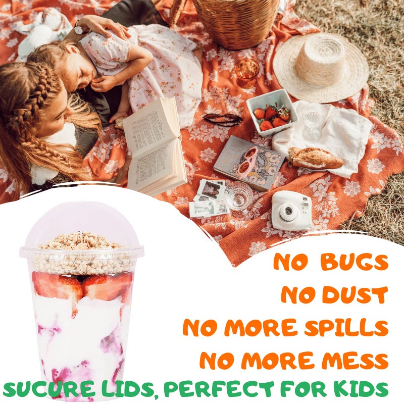 Aatriet 16 oz Clear Plastic Parfait Cups with Insert 4oz & Dome Lids No Hole - (50 Sets) Yogurt Fruit Parfait Cups for Dips and Veggies  Take Away Breakfast and Snacks. No Leaking - Image 4