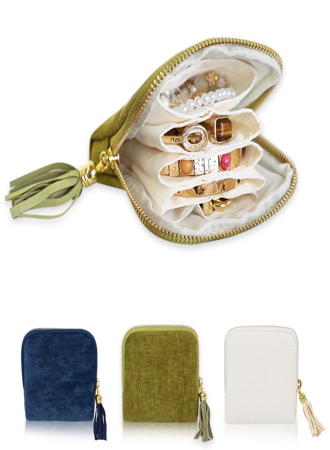 Stratalife Travel Jewelry Case Organizer for Women Wedding Gifts Portable Velvet Pouches for Travel Essentials Jewelry Crystal Bracelets Necklace Storage, Ring Holder Green Tassel - Image 1
